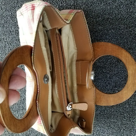 FREE PEOPLE / BASS Wood Preppy Madras Plaid Purse - Picture 4 of 7
